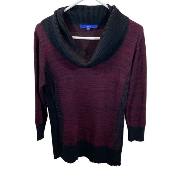 Apt. 9 Lace Detail Cowl Neck Sweater Bordeaux Marl Color Size Petite Large - Picture 6 of 11